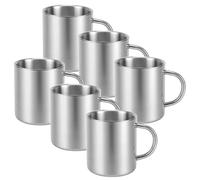 KOHAND Lot de 6 tasses à double paroi en acier inoxydable de 300 ml avec poignée pour lait, café, jus, thé - Argenté