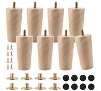 KOHAND Lot de 8 pieds de meubles en bois de 10 cm avec plaques de montage et vis, pieds de rechange pour fauteuils, canapés, armoires