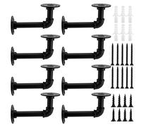 KOHAND Lot de 8 supports de tuyau industriels, supports d'étagère noirs avec vis et ancrages muraux durs, supports de tuyau pour étagères, planches d'échafaudage et décoration de la maison