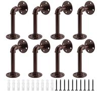 KOHAND Lot de 8 supports d'étagère industriels avec vis et ancrages muraux durs, supports de tuyau marron pour étagères, planche d'échafaudage, décoration de la maison