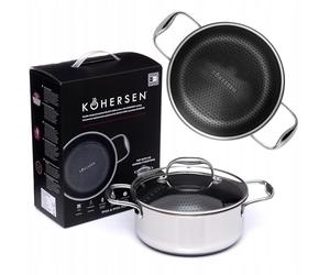 Kohersen Diamond Coating Pot - Honeycomb Structure Prevents Gripping - Quick Heating 60s to 200°C - Pot with Lid for Each Stove - Without PFOS and PFOA - Wed 20cm - 2.8L
