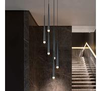 KOHKA Lustre d'escalier noir, grenier duplex moderne, grande hauteur, salon vide, salle à manger, chambre à coucher, longue lampe de suspension à LED (taille: 9 têtes)