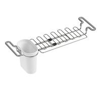 KOHLER K-5473-0 Égouttoir multi-usage au-dessus de l'évier, panier avec porte-serviettes de cuisine, tasse de trempage, extensible de 37,1 cm à 44,7 cm, blanc