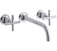 Kohler Purist Robinet de toilette mural à deux poignées avec bec de 90 degrés et poignées transversales, valve non incluse, chrome poli, taille unique