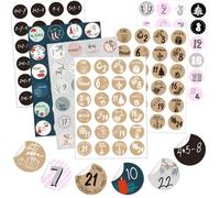 KOHMUI Calendrier de l'Avent autocollants numérotés 6 x 24 chiffres de l'Avent autocollants pour Noël, calendrier à bricoler et décorer soi-même, autocollants cadeaux, étiquettes autocollantes