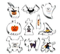 Kohmui Lot de 10 emporte-pièces Halloween en acier inoxydable - Citrouille, chauve-souris, fantôme, tête de mort, chapeau de sorcière, chat peur, pierre tombale, sorcière
