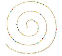 KOHOTA Chaînes de taille pour femme - Plaqué or 14 carats - 70 / 84 / 101 cm - Pour la taille - Bijou de taille bohème - Accessoire de plage d'été, 33.5inches, Laiton, Pas de gemme