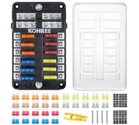 Kohree 12V 12 Voies Standard Boîte à Fusibles + 24pcs Voiture Fusible à Lame 5A 10A 15A 20A avec 12 Voyants LED Couvercle de Protection étanch pour Voiture Véhicule Auto Moto Bateau Marine Camion