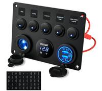 Kohree UPGRADED Panneau d'interrupteur 12 V/24 V + interrupteur USB, étanche IP65, double chargeur USB, voltmètre LED, allume-cigare, 5 interrupteurs à bascule marche/arrêt, panneau pour voiture,