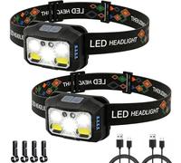 KOHRIUK Lot de 2 Lampe Frontale LED Rechargeable USB 2000 Lumens Torche Frontale Léger Étanche avec Capteur de Mouvement 6 Modes d'Éclairage Lampe Frontale pour Course Camping Pêche Cyclisme Randonnée