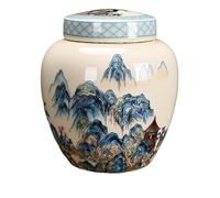 KOHUS Boîte de Thé Blue and White Ceramic Tea Caddy Loose Tea Storage Jar Ancient Style Medium Size Pu'er Tea Moisture-Proof Tea Storage Conteneur de Stockage