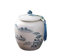KOHUS Boîte de Thé Ceramic Tea Jar Large General Jar White Porcelain Hand-Painted Ceramic Jar Sealed Moisture-Proof Pu'er Awakening Tea Jar Red Loose Tea Conteneur de Stockage