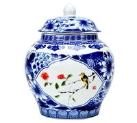 KOHUS Boîte de Thé Retro Blue and White Tea Cans Moisture-Proof Sealed Cans Ceramic Small Household Storage Cans Universal Green Tea Food Cans Conteneur de Stockage(A)