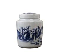KOHUS Boîte de Thé Sealed Teapot Large Ceramic Jar Portable Household Poetry Tea Box Packaging Tea Can Conteneur de Stockage(B)