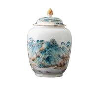 KOHUS Boîte de Thé Tea Cans Ceramic Sealed Jars for Storing Gold-Painted Landscape Paintings of Green Tea, Pu'er, White Tea, Longjing, New Chinese Retro Ornaments Conteneur de Stockage