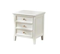 KOHUS Mesas De Noche Para Dormitorio Home Table de chevet simple en bois massif Blanc crème Style rétro Trois tiroirs de rangement Table d'appoint Table de chevet avec tiroirs