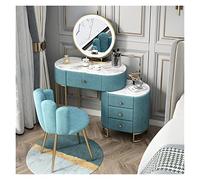 KOHUS Miroir de courtoisie avec lumières et table de coiffeuse avec miroir, étagères de rangement et 4 tiroirs pour chambre à coucher, 80 x 40 x 75 cm (L x P x H) avec miroir et tabouret (bleu)