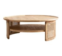 KOHUS Petites Tables d'appoint pour Chambre à Coucher Table Basse Ronde en Rotin Et Bois Massif, Style Nordique Rétro, for Salon, Canapé Simple Table d'appoint pour Chambre d'enfant avec rangeme