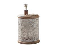 KOHUS Petites Tables D'appoint pour Chambre Petite Table Basse Creuse Blanche Rétro Simple for Salon, Table Ronde en Pin, Table De Canapé Table Basse de Salon(43.5X43.5X55CM)
