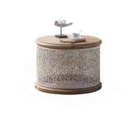 KOHUS Petites Tables D'appoint pour Chambre Petite Table Basse Creuse Blanche Rétro Simple for Salon, Table Ronde en Pin, Table De Canapé Table Basse de Salon(63.5X46.5X63.5CM)