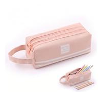 KOHVAN Trousse Scolaire Rose à Double Compartiment, Trousse Ecole, Trousse Rose, Grande Capacité Trousse à Crayons en Tissu Oxford, Étui à Stylos Portable pour École, Collège et Bureau