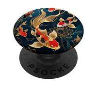 Koi Carpe Poisson Japonais Et Lotus Jaune Art Graphique PopSockets PopGrip Adhésif