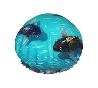 Koi Fish In Stone Pool Bonnet de douche imperméable réutilisable pour femme - Couvre-cheveux élastique pour bain, spa, voyage et utilisation quotidienne