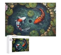 Koi Fish Pond Scene : Cadeau Puzzle du Nouvel an, 1000 PCS Puzzle À Exposer - pour Les Passionnés Qui Aiment Les Détails