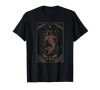 Koi Fish Tarot Card with Clouds and Stars Line Art T-Shirt