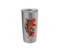 Koi Fish Tatouage traditionnel japonais Carpe Pond vagues Gobelet isotherme en acier inoxydable double paroi