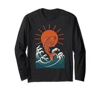 Koi Fish Wave Sun Art japonais Style Luck Strength Manche Longue