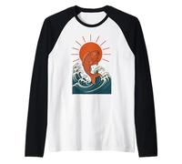 Koi Fish Wave Sun Art japonais Style Luck Strength Manche Raglan