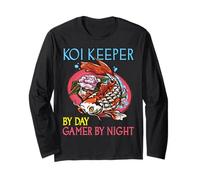 Koi Keeper par Day Gamer by Night Funny Koi Lover Manche Longue