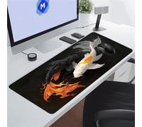 Koi Noir et Blanc Tapis de Souris XXL 800x300x3 mm Grand Tapis de Souris Gaming, Base en Caoutchouc antidérapante,Extended Clavier Mousepad pour Maison/Bureau/Gamer
