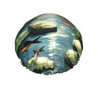 Koi Pathway Serenity Bonnet de douche imperméable réutilisable pour femme - Couverture élastique pour le bain, le spa, les voyages et l'utilisation quotidienne