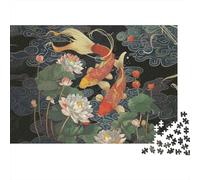 Koi Poisson Lotus Art Puzzle 1000 Pièces avec Clic Parfait, Puzzle Adulte Ultra Difficult Puzzle pour Un Jeu De Puzzle De Fête, pour Les Amateurs D'énigmes 38x26cm/1000pcs