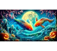 Koi-Poisson Puzzle 1000 pièces Cadeau Unique Jeu éducatif Challenge Toy de qualité supérieure Peinture Art pour Adultes et Enfants 75x50cm/1000pcs