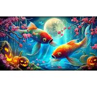 Koi-Poisson Puzzle 1000 pièces Cadeau Unique Jeu éducatif Challenge Toy de qualité supérieure Peinture Art pour Adultes et Enfants à partir de 12 Ans 38x26cm/1000pcs