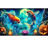 Koi-Poisson Puzzle 1000 pièces Cadeau Unique Jeu éducatif Challenge Toy de qualité supérieure Peinture Art pour Adultes et Enfants 75x50cm/1000pcs