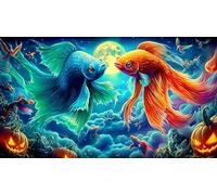 Koi-Poisson Puzzle 1000 Pieces Cadeau Unique Jeu éducatif Challenge Toy de qualité supérieure Peinture Art pour Adultes et Enfants à partir de 12 Ans 75x50cm/1000pcs