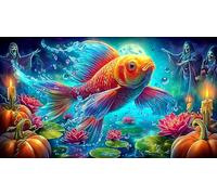 Koi-Poisson Puzzle 1000 Pieces Cadeau Unique Jeu éducatif défi Jouet de qualité supérieure Peinture Art pour Adultes et Enfants à partir de 14 Ans 38x52cm/1000pcs