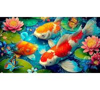 Koi-Poisson Puzzle 1000 pièces Cadeau Unique Jeu éduchatif Challenge Toy de qualité supérieure Peinture Art pour Adultes et Enfants 38x26cm/1000pcs