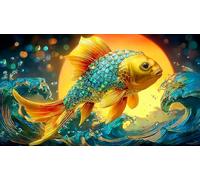 Koi-Poisson Puzzle 1000 pièces Cadeau Unique Jeu éduchatif Challenge Toy de qualité supérieure Peinture Art pour Adultes et Enfants à partir de 12 Ans 38x52cm/1000pcs
