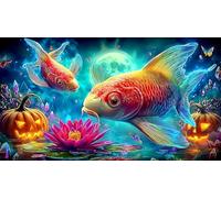 Koi-Poisson Puzzles 1000 Pieces Cadeau Unique Jeu éducatif Challenge Toy de qualité supérieure Peinture Art pour Adultes et Enfants 38x52cm/1000pcs