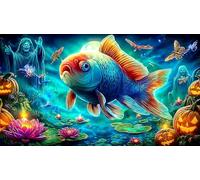 Koi-Poisson Puzzles 1000 Pieces Cadeau Unique Jeu éducatif Challenge Toy de qualité supérieure Peinture Art pour Adultes et Enfants à partir de 12 Ans 75x50cm/1000pcs
