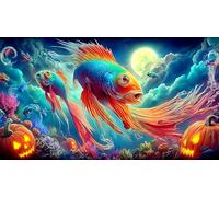 Koi-Poisson Puzzles 1000 Pieces Cadeau Unique Jeu éducatif Challenge Toy de qualité supérieure Peinture Art pour Adultes et Enfants à partir de 12 Ans 75x50cm/1000pcs