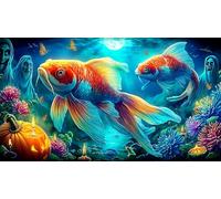 Koi-Poisson Puzzles 1000 pièces Cadeau Unique Jeu éducatif Challenge Toy de qualité supérieure Peinture Art pour Adultes et Enfants à partir de 12 Ans 38x26cm/1000pcs
