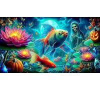 Koi-Poisson Puzzles 1000 pièces Cadeau Unique Jeu éducatif défi Jouet de qualité supérieure Peinture Art pour Adultes et Enfants à partir de 12 Ans 75x50cm/1000pcs
