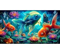 Koi-Poisson Puzzles 1000 pièces Cadeau Unique Jeu éducatif défi Jouet de qualité supérieure Peinture Art pour Adultes et Enfants à partir de 12 Ans 38x52cm/1000pcs