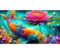 Koi-Poisson Puzzles 1000 pièces Cadeau Unique Jeu éduchatif Challenge Toy de qualité supérieure Peinture Art pour Adultes et Enfants à partir de 14 Ans 38x52cm/1000pcs